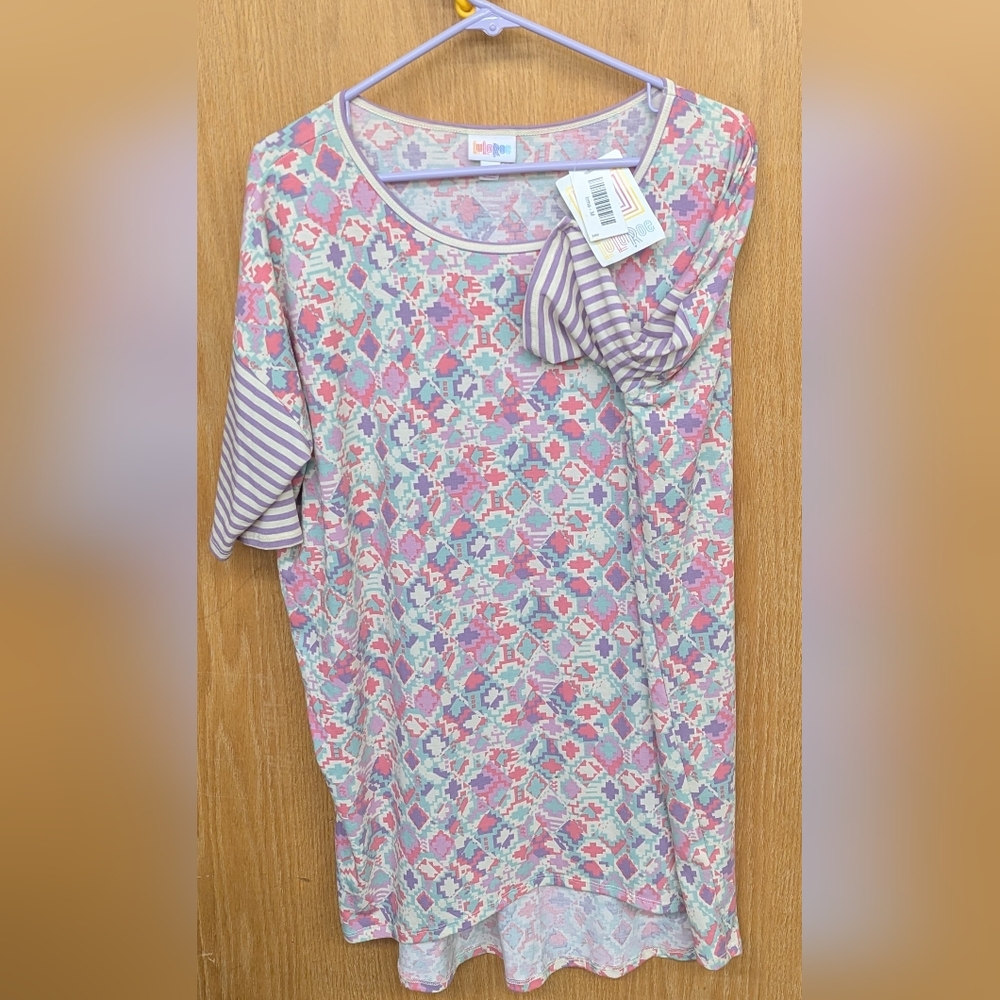 LuLaRoe Pink & Purple, Blue Pattern Shirt